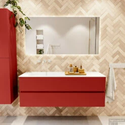 MONDIAZ VICA 140cm Badmeubel Onderkast Fire 2 Lades. Wastafel CLOUD Links Zonder Kraangat, Kleur Talc. -Duravit Verkoop badkamermeubel vica fire cloud talc set1 0043