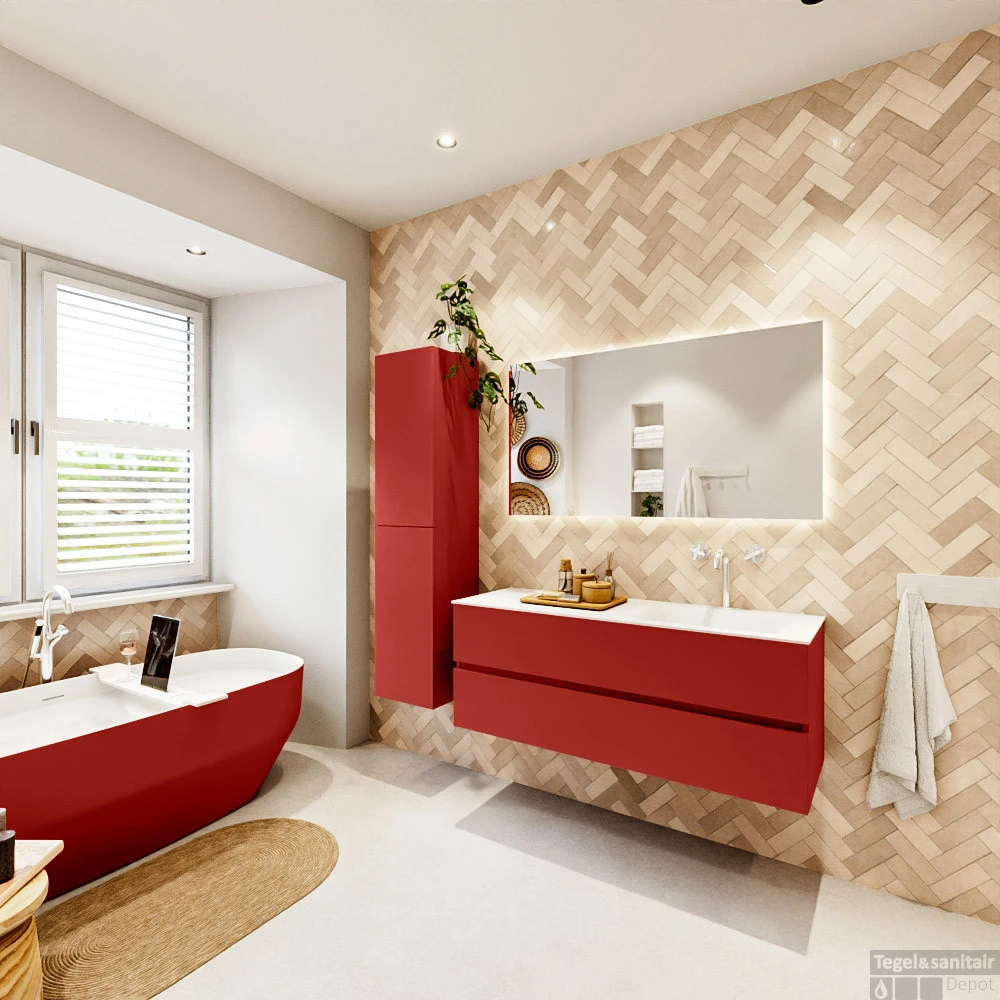 MONDIAZ VICA 130cm Badmeubel Onderkast Fire 2 Lades. Wastafel CLOUD Rechts 1 Kraangat, Kleur Talc Met Spiegel LED. 7 MONDIAZ VICA 130cm Badmeubel Onderkast Fire 2 Lades. Wastafel CLOUD Rechts 1 Kraangat, Kleur Talc Met Spiegel LED. - Afbeelding 7