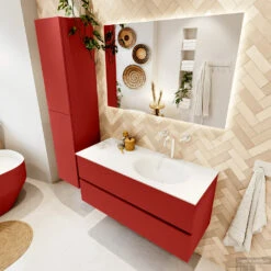 MONDIAZ VICA 110cm Badmeubel Onderkast Fire 2 Lades. Wastafel Moon Rechts 1 Kraangat, Kleur Talc Met Spiegel LED. -Duravit Verkoop badkamermeubel vica fire moon talc set2 0018