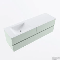 MONDIAZ VICA 150cm Badmeubel Onderkast Greey 4 Lades. Wastafel CLOUD Links 1 Kraangat, Kleur Talc. -Duravit Verkoop badkamermeubel vica greey cloud talc google2 0072