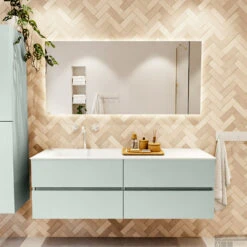 MONDIAZ VICA 150cm Badmeubel Onderkast Greey 4 Lades. Wastafel CLOUD Links 1 Kraangat, Kleur Talc. -Duravit Verkoop badkamermeubel vica greey cloud talc set1 0072