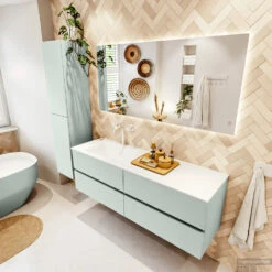 MONDIAZ VICA 150cm Badmeubel Onderkast Greey 4 Lades. Wastafel CLOUD Links 1 Kraangat, Kleur Talc. -Duravit Verkoop badkamermeubel vica greey cloud talc set2 0072