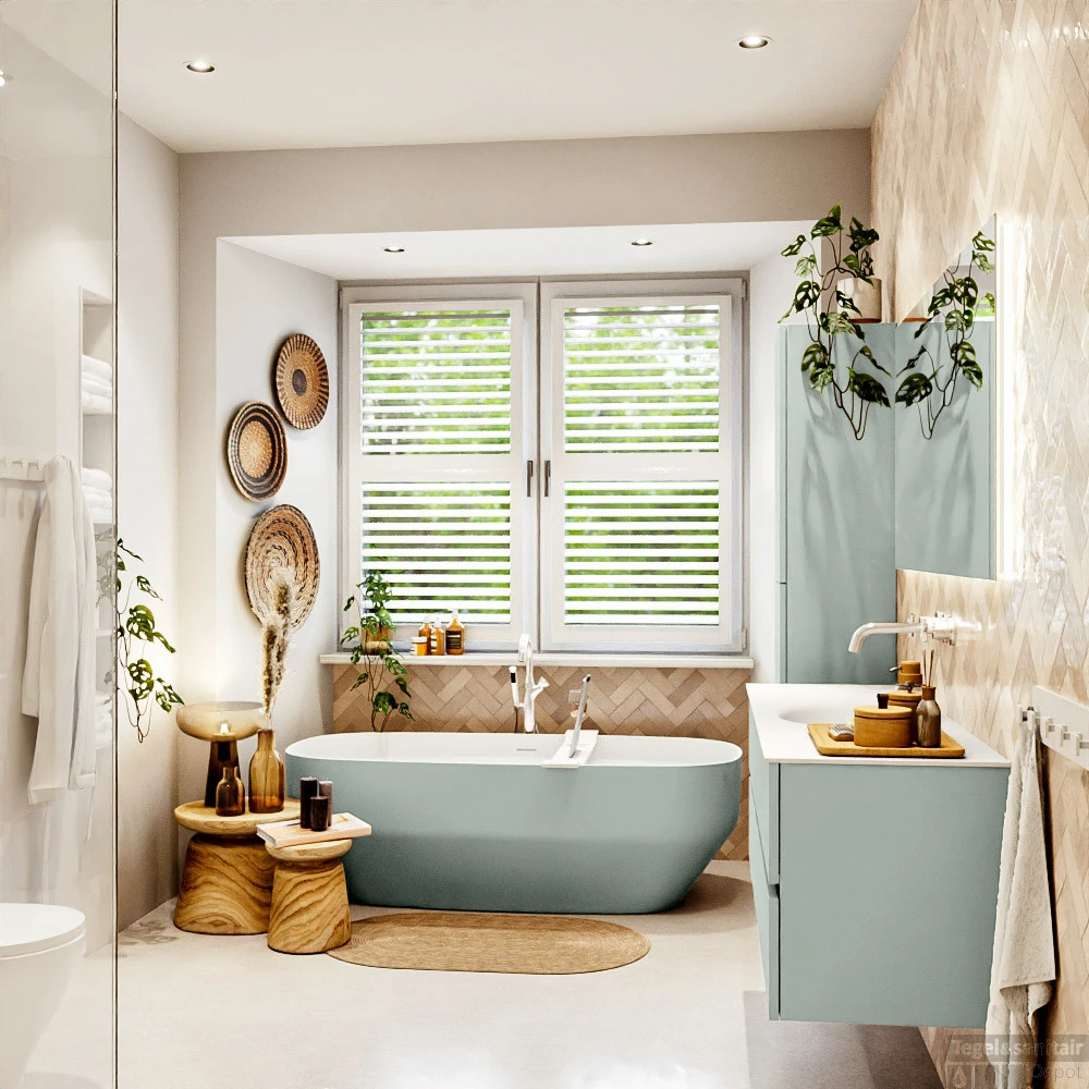 MONDIAZ VICA 140cm Badmeubel Onderkast Greey 2 Lades. Wastafel Moon Midden Zonder Kraangat, Kleur Talc Met Spiegel LED. 6 MONDIAZ VICA 140cm Badmeubel Onderkast Greey 2 Lades. Wastafel Moon Midden Zonder Kraangat, Kleur Talc Met Spiegel LED. - Afbeelding 6