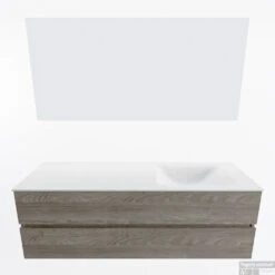 MONDIAZ VICA 150cm Badmeubel Onderkast Light Brown Grey 2 Lades. Wastafel CLOUD Rechts 1 Kraangat, Kleur Talc Met Spiegel LED. -Duravit Verkoop badkamermeubel vica light brown grey cloud talc google11 0048