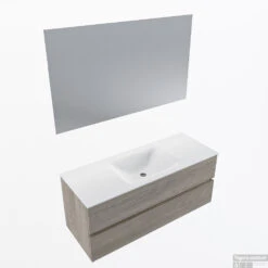 MONDIAZ VICA 120cm Badmeubel Onderkast Light Brown Grey 2 Lades. Wastafel CLOUD Midden Zonder Kraangat, Kleur Talc Met Spiegel LED.