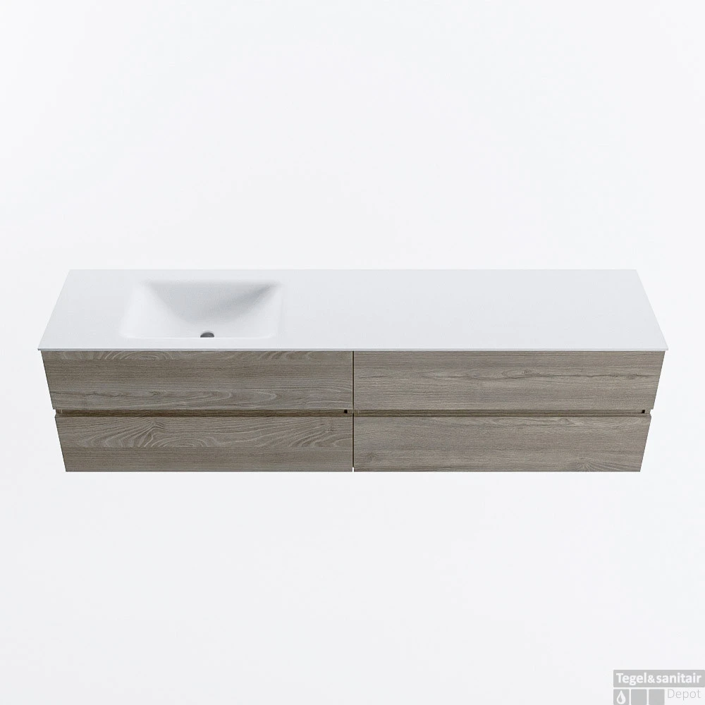 MONDIAZ VICA 190cm Badmeubel Onderkast Light Brown Grey 4 Lades. Wastafel CLOUD Links Zonder Kraangat, Kleur Talc. 1 MONDIAZ VICA 190cm Badmeubel Onderkast Light Brown Grey 4 Lades. Wastafel CLOUD Links Zonder Kraangat, Kleur Talc.