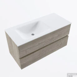 MONDIAZ VICA 100cm Badmeubel Onderkast Light Brown Grey 2 Lades. Wastafel CLOUD Links Zonder Kraangat, Kleur Talc. -Duravit Verkoop badkamermeubel vica light brown grey cloud talc google2 0014