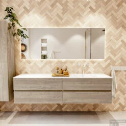 MONDIAZ VICA 190cm Badmeubel Onderkast Light Brown Grey 4 Lades. Wastafel CLOUD Rechts 1 Kraangat, Kleur Talc. -Duravit Verkoop badkamermeubel vica light brown grey cloud talc set1 0097