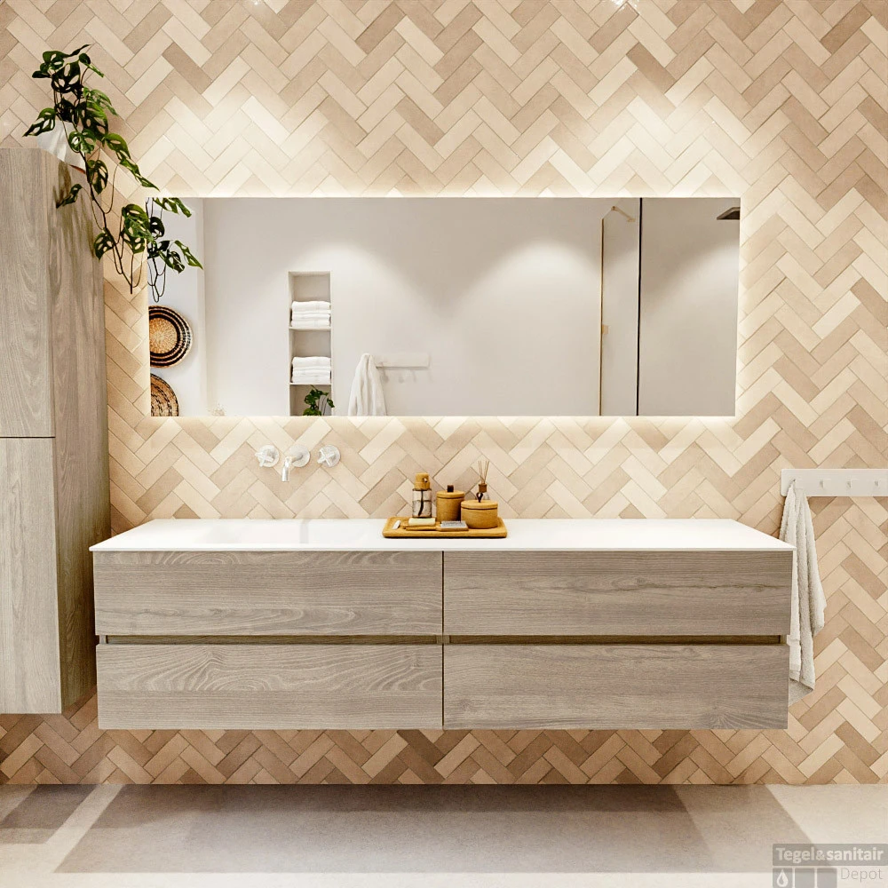 MONDIAZ VICA 190cm Badmeubel Onderkast Light Brown Grey 4 Lades. Wastafel CLOUD Links Zonder Kraangat, Kleur Talc. 5 MONDIAZ VICA 190cm Badmeubel Onderkast Light Brown Grey 4 Lades. Wastafel CLOUD Links Zonder Kraangat, Kleur Talc. - Afbeelding 5