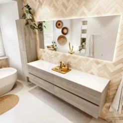 MONDIAZ VICA 190cm Badmeubel Onderkast Light Brown Grey 4 Lades. Wastafel CLOUD Links Zonder Kraangat, Kleur Talc. 9 MONDIAZ VICA 190cm Badmeubel Onderkast Light Brown Grey 4 Lades. Wastafel CLOUD Links Zonder Kraangat, Kleur Talc. -Duravit Verkoop badkamermeubel vica light brown grey cloud talc set2 0099