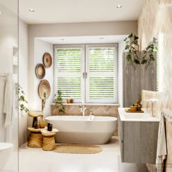 MONDIAZ VICA 150cm Badmeubel Onderkast Light Brown Grey 2 Lades. Wastafel CLOUD Rechts 1 Kraangat, Kleur Talc Met Spiegel LED. -Duravit Verkoop badkamermeubel vica light brown grey cloud talc set3 0048