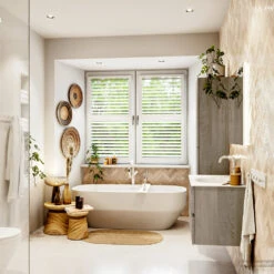 MONDIAZ VICA 80cm Badmeubel Onderkast Light Brown Grey 2 Lades. Wastafel Moon Midden 1 Kraangat, Kleur Talc Met Spiegel LED. -Duravit Verkoop badkamermeubel vica light brown grey moon talc set3 0006