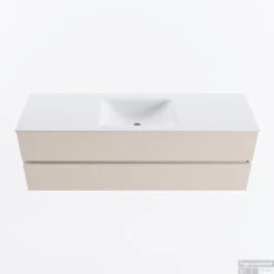 MONDIAZ VICA 150cm Badmeubel Onderkast Linen 2 Lades. Wastafel CLOUD Midden Zonder Kraangat, Kleur Talc.