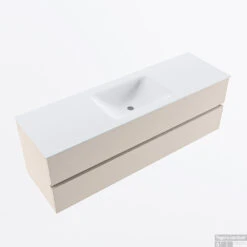 MONDIAZ VICA 150cm Badmeubel Onderkast Linen 2 Lades. Wastafel CLOUD Midden Zonder Kraangat, Kleur Talc. -Duravit Verkoop badkamermeubel vica linen cloud talc google2 0050