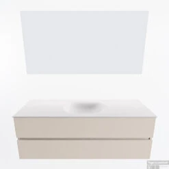 MONDIAZ VICA 140cm Badmeubel Onderkast Linen 2 Lades. Wastafel Moon Midden Zonder Kraangat, Kleur Talc Met Spiegel LED. -Duravit Verkoop badkamermeubel vica linen moon talc google11 0042