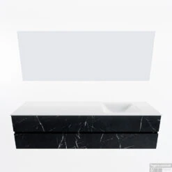 MONDIAZ VICA 190cm Badmeubel Onderkast Marquina 4 Lades. Wastafel CLOUD Rechts 1 Kraangat, Kleur Talc Met Spiegel LED. -Duravit Verkoop badkamermeubel vica marquina cloud talc google11 0097