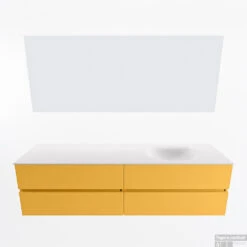 MONDIAZ VICA 180cm Badmeubel Onderkast Ocher 4 Lades. Wastafel Moon Rechts Zonder Kraangat, Kleur Talc Met Spiegel LED. -Duravit Verkoop badkamermeubel vica ocher moon talc google11 0094