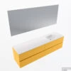 MONDIAZ VICA 180cm Badmeubel Onderkast Ocher 4 Lades. Wastafel Moon Rechts Zonder Kraangat, Kleur Talc Met Spiegel LED.