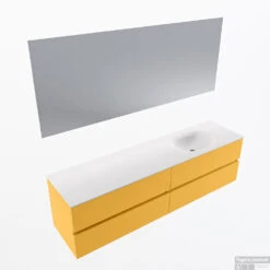 MONDIAZ VICA 180cm Badmeubel Onderkast Ocher 4 Lades. Wastafel Moon Rechts Zonder Kraangat, Kleur Talc Met Spiegel LED.