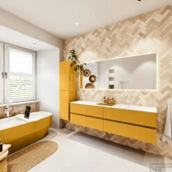 MONDIAZ VICA 180cm Badmeubel Onderkast Ocher 4 Lades. Wastafel Moon Rechts Zonder Kraangat, Kleur Talc Met Spiegel LED. -Duravit Verkoop badkamermeubel vica ocher moon talc set4 0094