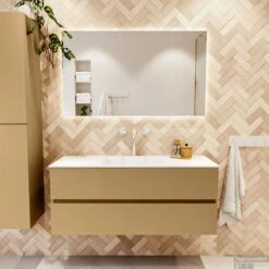 MONDIAZ VICA 120cm Badmeubel Onderkast Oro 2 Lades. Wastafel CLOUD Midden 1 Kraangat, Kleur Talc. -Duravit Verkoop badkamermeubel vica oro cloud talc set1 0022