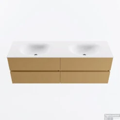 MONDIAZ VICA 150cm Badmeubel Onderkast Oro 4 Lades. Wastafel MOON Dubbel Zonder Kraangat, Kleur Talc.