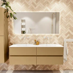 MONDIAZ VICA 150cm Badmeubel Onderkast Oro 4 Lades. Wastafel MOON Dubbel Zonder Kraangat, Kleur Talc. -Duravit Verkoop badkamermeubel vica oro moon talc set1 0077