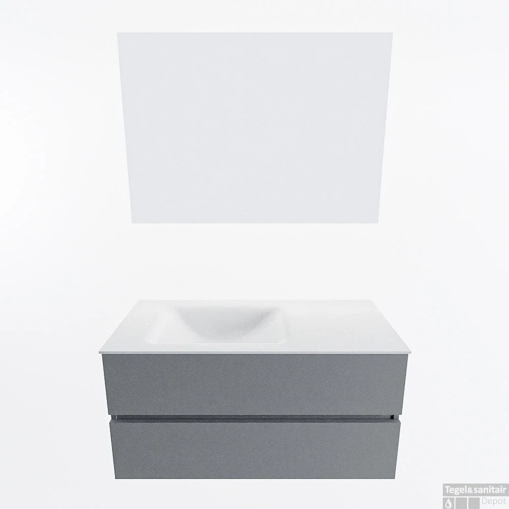 MONDIAZ VICA 100cm Badmeubel Onderkast Plata 2 Lades. Wastafel CLOUD Links Zonder Kraangat, Kleur Talc Met Spiegel LED. 4 MONDIAZ VICA 100cm Badmeubel Onderkast Plata 2 Lades. Wastafel CLOUD Links Zonder Kraangat, Kleur Talc Met Spiegel LED. - Afbeelding 4