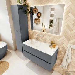 MONDIAZ VICA 100cm Badmeubel Onderkast Plata 2 Lades. Wastafel CLOUD Links Zonder Kraangat, Kleur Talc Met Spiegel LED. 10 MONDIAZ VICA 100cm Badmeubel Onderkast Plata 2 Lades. Wastafel CLOUD Links Zonder Kraangat, Kleur Talc Met Spiegel LED. -Duravit Verkoop badkamermeubel vica plata cloud talc set2 0014