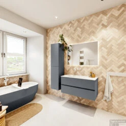 MONDIAZ VICA 100cm Badmeubel Onderkast Plata 2 Lades. Wastafel CLOUD Links Zonder Kraangat, Kleur Talc Met Spiegel LED. 14 MONDIAZ VICA 100cm Badmeubel Onderkast Plata 2 Lades. Wastafel CLOUD Links Zonder Kraangat, Kleur Talc Met Spiegel LED. -Duravit Verkoop badkamermeubel vica plata cloud talc set4 0014