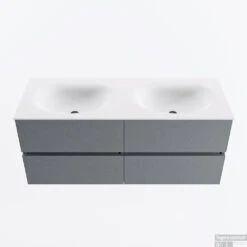 MONDIAZ VICA 120cm Badmeubel Onderkast Plata 4 Lades. Wastafel MOON Dubbel 2 Kraangaten, Kleur Talc.