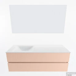MONDIAZ VICA 140cm Badmeubel Onderkast Rosee 2 Lades. Wastafel CLOUD Links 1 Kraangat, Kleur Talc Met Spiegel LED. -Duravit Verkoop badkamermeubel vica rosee cloud talc google11 0039