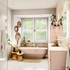 MONDIAZ VICA 200cm Badmeubel Onderkast Rosee 4 Lades. Wastafel CLOUD Links Zonder Kraangat, Kleur Talc Met Spiegel LED. -Duravit Verkoop badkamermeubel vica rosee cloud talc set3 0105