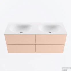 MONDIAZ VICA 120cm Badmeubel Onderkast Rosee 4 Lades. Wastafel MOON Dubbel Zonder Kraangat, Kleur Talc.