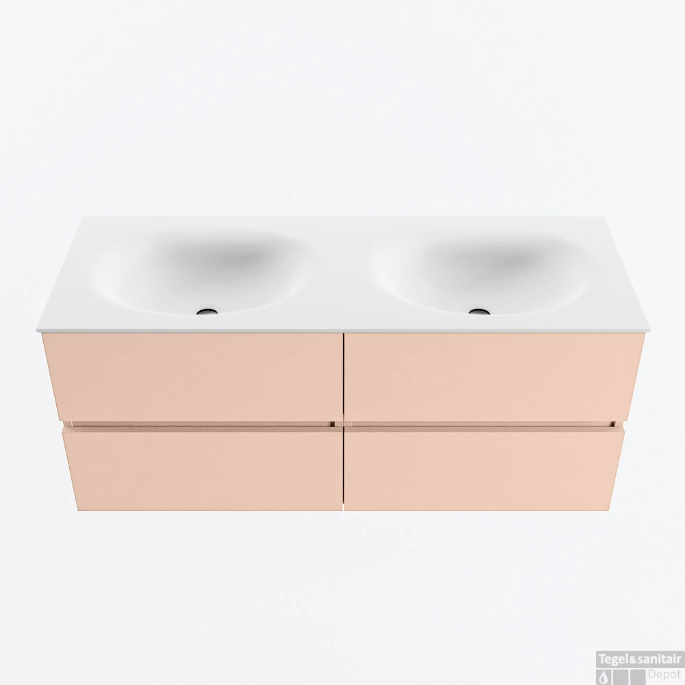 MONDIAZ VICA 120cm Badmeubel Onderkast Rosee 4 Lades. Wastafel MOON Dubbel Zonder Kraangat, Kleur Talc. 1 MONDIAZ VICA 120cm Badmeubel Onderkast Rosee 4 Lades. Wastafel MOON Dubbel Zonder Kraangat, Kleur Talc.