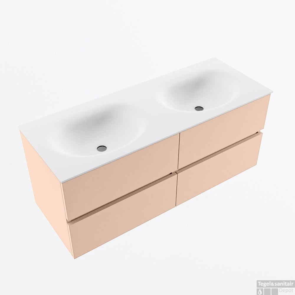 MONDIAZ VICA 120cm Badmeubel Onderkast Rosee 4 Lades. Wastafel MOON Dubbel Zonder Kraangat, Kleur Talc. 4 MONDIAZ VICA 120cm Badmeubel Onderkast Rosee 4 Lades. Wastafel MOON Dubbel Zonder Kraangat, Kleur Talc. - Afbeelding 4