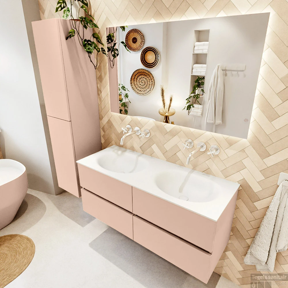 MONDIAZ VICA 120cm Badmeubel Onderkast Rosee 4 Lades. Wastafel MOON Dubbel Zonder Kraangat, Kleur Talc. 3 MONDIAZ VICA 120cm Badmeubel Onderkast Rosee 4 Lades. Wastafel MOON Dubbel Zonder Kraangat, Kleur Talc. - Afbeelding 3