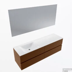 MONDIAZ VICA 160cm Badmeubel Onderkast Rust 4 Lades. Wastafel CLOUD Links 1 Kraangat, Kleur Talc Met Spiegel LED.