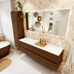 MONDIAZ VICA 160cm Badmeubel Onderkast Rust 4 Lades. Wastafel CLOUD Links 1 Kraangat, Kleur Talc Met Spiegel LED. -Duravit Verkoop badkamermeubel vica rust cloud talc set2 0078