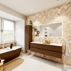 MONDIAZ VICA 160cm Badmeubel Onderkast Rust 4 Lades. Wastafel CLOUD Links 1 Kraangat, Kleur Talc Met Spiegel LED. -Duravit Verkoop badkamermeubel vica rust cloud talc set4 0078