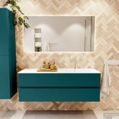 MONDIAZ VICA 140cm Badmeubel Onderkast Smag 2 Lades. Wastafel CLOUD Rechts 1 Kraangat, Kleur Talc. -Duravit Verkoop badkamermeubel vica smag cloud talc set1 0040