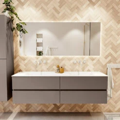 MONDIAZ VICA 170cm Badmeubel Onderkast Smoke 4 Lades. Wastafel CLOUD Dubbel Zonder Kraangat, Kleur Talc. -Duravit Verkoop badkamermeubel vica smoke cloud talc set1 0089