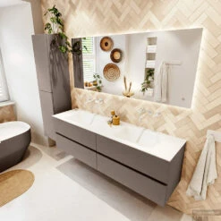 MONDIAZ VICA 170cm Badmeubel Onderkast Smoke 4 Lades. Wastafel CLOUD Dubbel Zonder Kraangat, Kleur Talc. -Duravit Verkoop badkamermeubel vica smoke cloud talc set2 0089