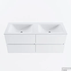 MONDIAZ VICA 120cm Badmeubel Onderkast Talc 4 Lades. Wastafel CLOUD Dubbel Zonder Kraangat, Kleur Talc.