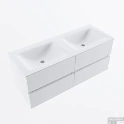 MONDIAZ VICA 120cm Badmeubel Onderkast Talc 4 Lades. Wastafel CLOUD Dubbel Zonder Kraangat, Kleur Talc. -Duravit Verkoop badkamermeubel vica talc cloud talc google2 0059