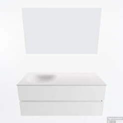 MONDIAZ VICA 120cm Badmeubel Onderkast Talc 2 Lades. Wastafel Moon Links Zonder Kraangat, Kleur Talc Met Spiegel LED. -Duravit Verkoop badkamermeubel vica talc moon talc google11 0027