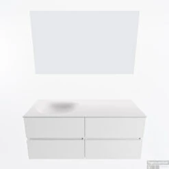 MONDIAZ VICA 120cm Badmeubel Onderkast Talc 4 Lades. Wastafel Moon Links Zonder Kraangat, Kleur Talc Met Spiegel LED. -Duravit Verkoop badkamermeubel vica talc moon talc google11 0057