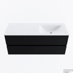 MONDIAZ VICA 120cm Badmeubel Onderkast Urban 2 Lades. Wastafel CLOUD Rechts Zonder Kraangat, Kleur Talc.