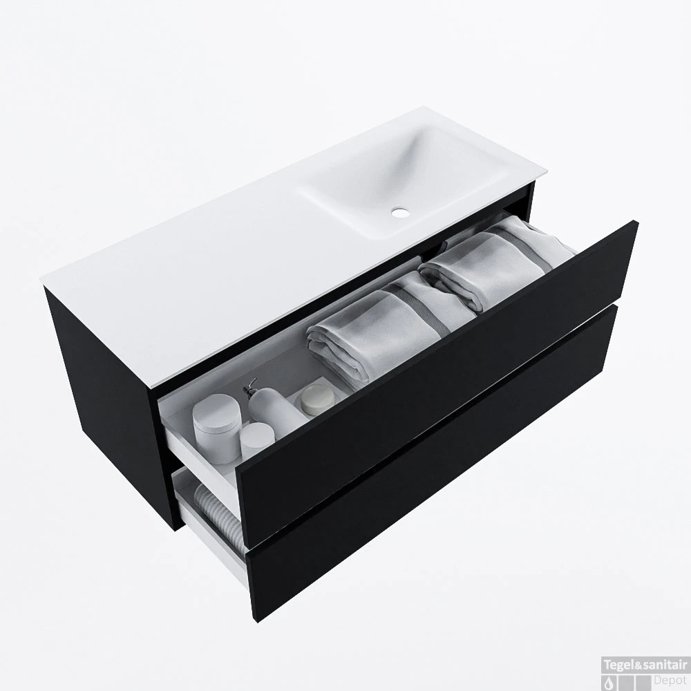 MONDIAZ VICA 120cm Badmeubel Onderkast Urban 2 Lades. Wastafel CLOUD Rechts Zonder Kraangat, Kleur Talc. 2 MONDIAZ VICA 120cm Badmeubel Onderkast Urban 2 Lades. Wastafel CLOUD Rechts Zonder Kraangat, Kleur Talc. - Afbeelding 2