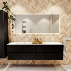 MONDIAZ VICA 180cm Badmeubel Onderkast Urban 4 Lades. Wastafel CLOUD Links Zonder Kraangat, Kleur Talc. -Duravit Verkoop badkamermeubel vica urban cloud talc set1 0093